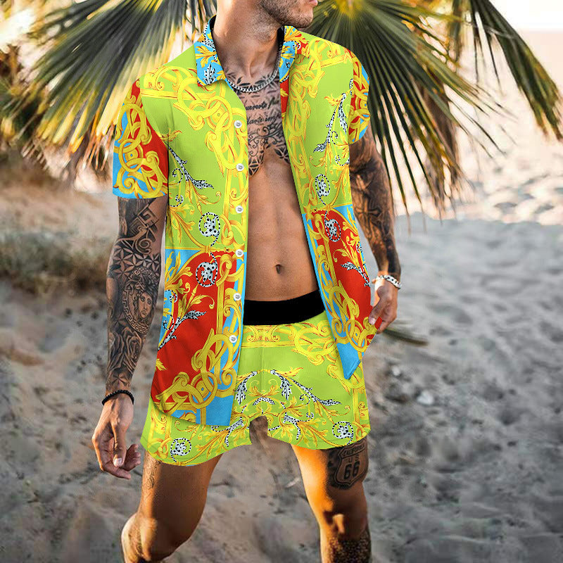 Vibrant neon yellow and lime variant of the MONTQUANT matching casual summer set, displaying contrasting multi-colored abstract graphics.