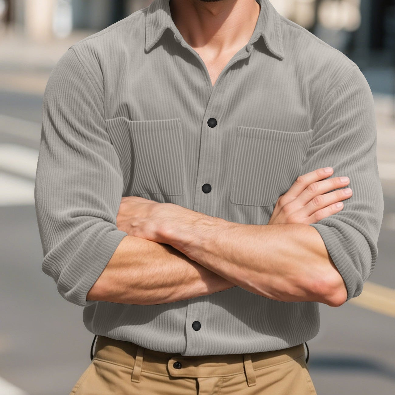 Dark Gray Variant: MontQuant Tech-Rib Knit Men's Shirt in Charcoal Gray, showcasing the technical stretch-recovery fabric and precise masculine fit.