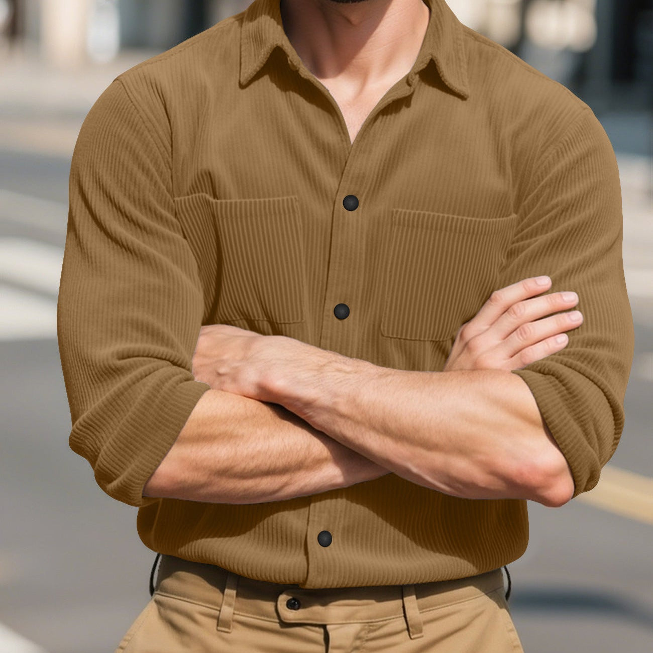 Dark Gray Variant: MontQuant Tech-Rib Knit Men's Shirt in brown, showcasing the technical stretch-recovery fabric and precise masculine fit.