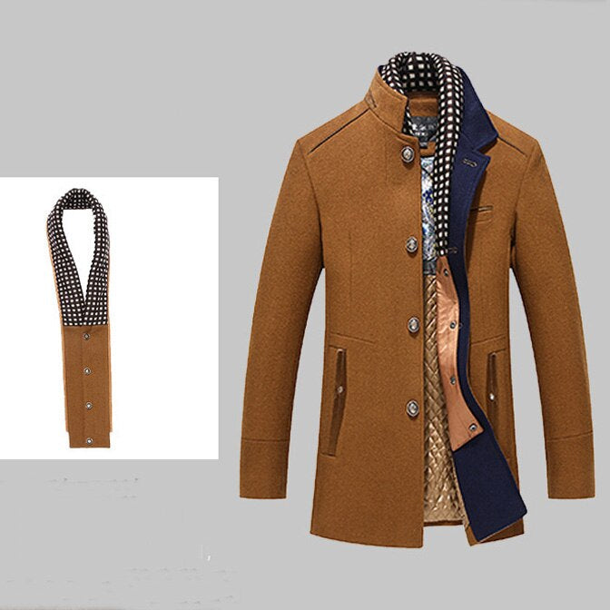 Flat lay and profile presentation of the MONTQUANT Thicker Trench Jacket in Khaki, highlighting the modular design with the removable zippered inner windbreaker bib.