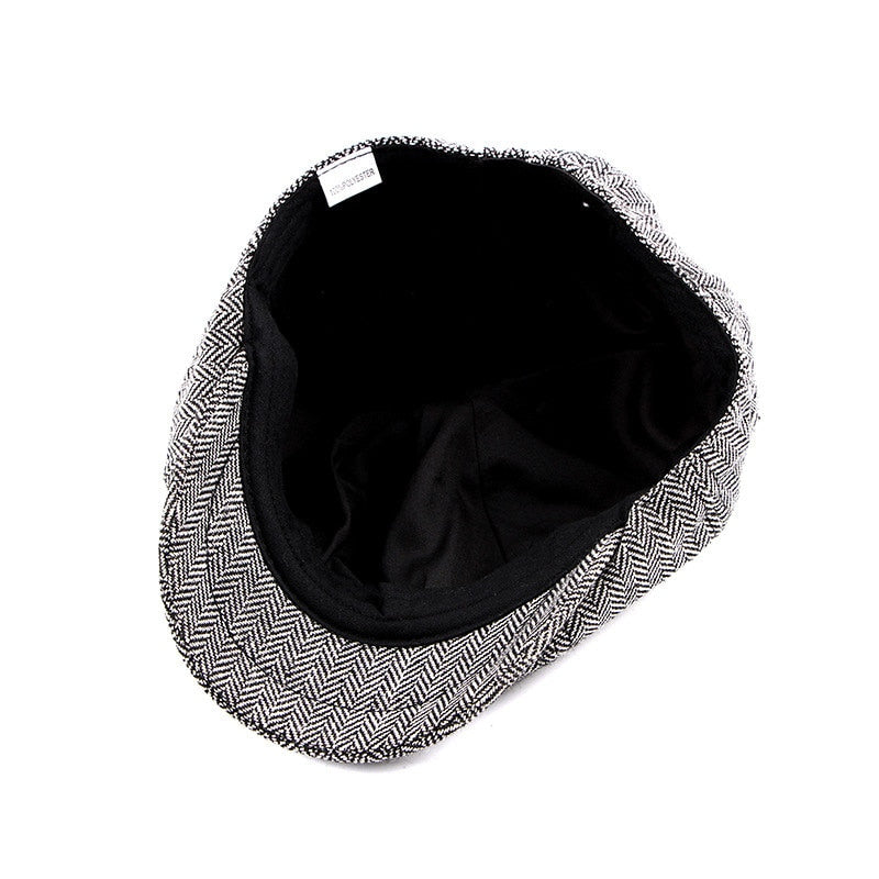 Newsboy Cap Beret Hat Men Women Hat Tweed Gatsby Octagonal Black White Herringbone Vintage Ivy Hats