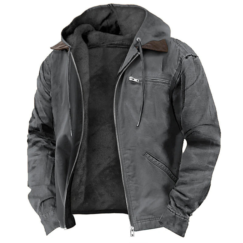 Profile view of the MONTQUANT Suede Sherpa Bomber Jacket in dark gray, illustrating the clean seam lines and substantial textile weight.