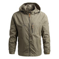 Profile view of the MONTQUANT Leisure Thin Jacket in earth-toned khaki, demonstrating the fluid, lightweight layering capacity and refined casual aesthetic.
