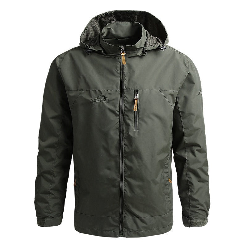 Front view of the lightweight MONTQUANT Leisure Thin Jacket in army green, showcasing its clean-lined utilitarian silhouette and secure zippered storage.