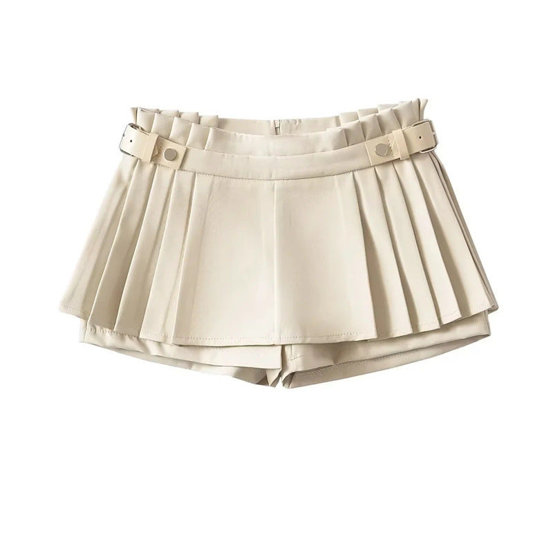 Studio flat lay of the cream/off-white variant of the pleated skort.