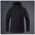 Front view of the Hooded Tactical Fleece Jacket in solid matte black, highlighting its streamlined profile and clean vertical torso zip tracks.