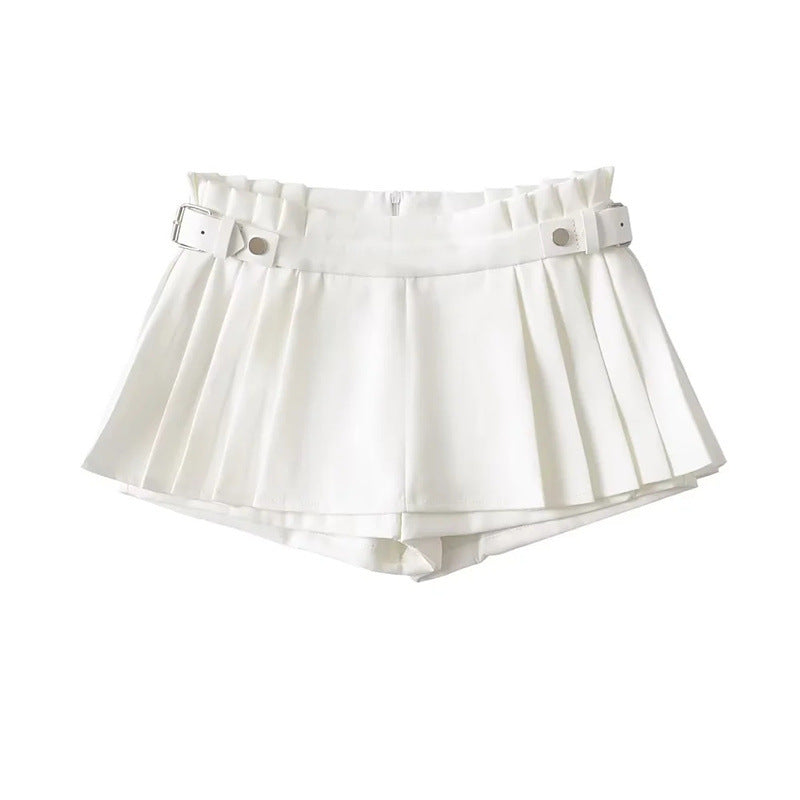 Studio flat lay of the white variant of the pleated skort.