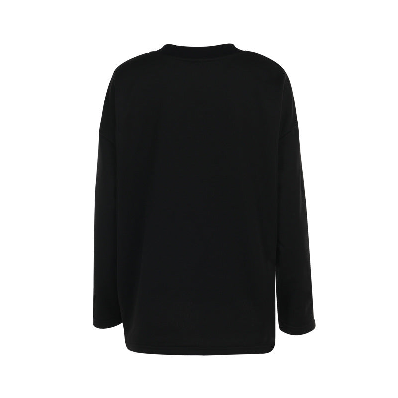 Back view of the plain black oversized pullover jersey hoodie, highlighting the clean drop-shoulder stitching and relaxed hemline.
