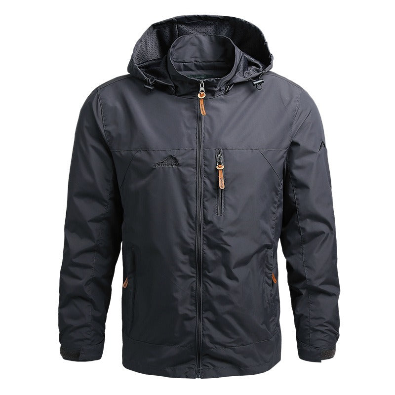 Front view of the MONTQUANT Leisure Thin Jacket in deep charcoal grey, displaying the crisp drape and technical weather-resistant fabric.