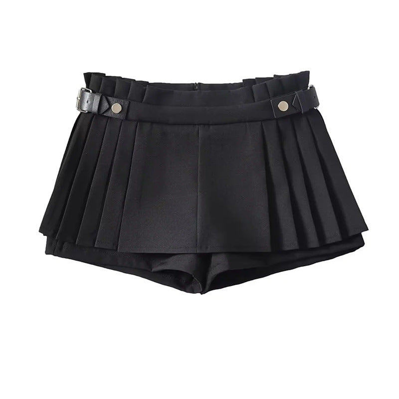 Studio flat lay of the black variant of the pleated skort.