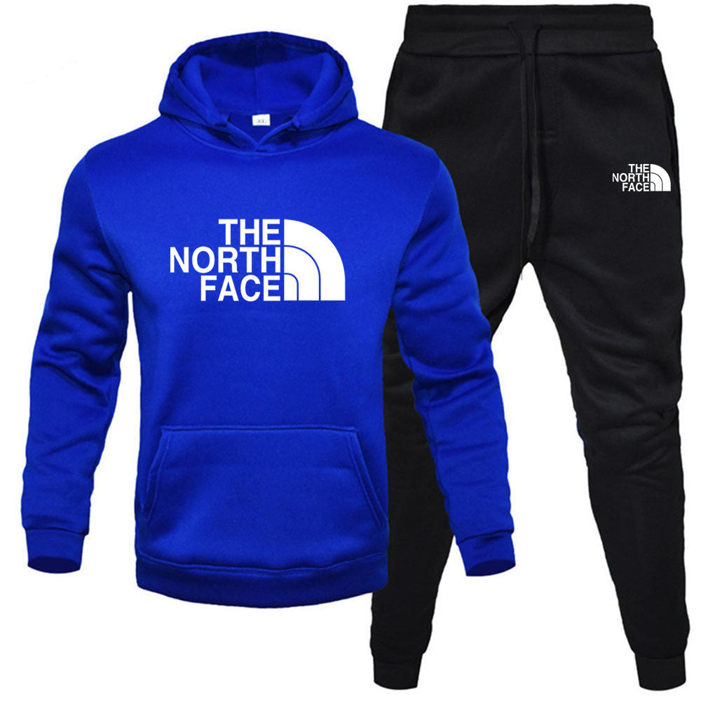 Front alignment of the MONTQUANT Fleece Tracksuit Set in vibrant cobalt blue, displaying the clean unified layout and stark white athletic branding prints.