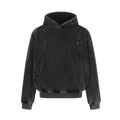 MontQuant Premium Washed Boxy Hoodie in Onyx Black, showcasing a heavy cotton fleece structure, a crossover hood, and unique mineral-wash seam fading.
