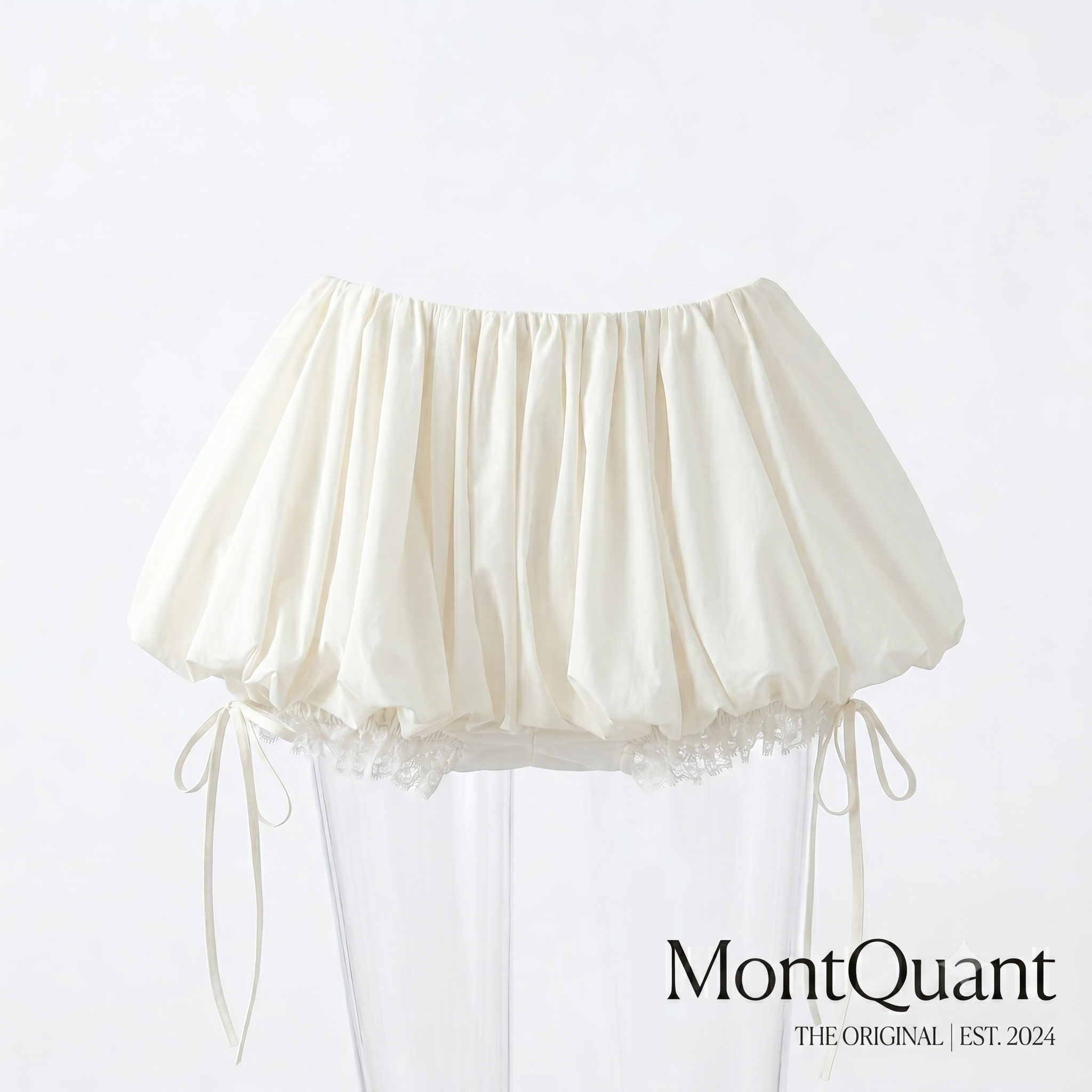 Off-white fluffy mini skirt with drawstring ties on the hem by MontQuant